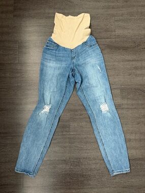 Indigo Blue Light Blue Boyfriend Jeans with Beige Waist Panel